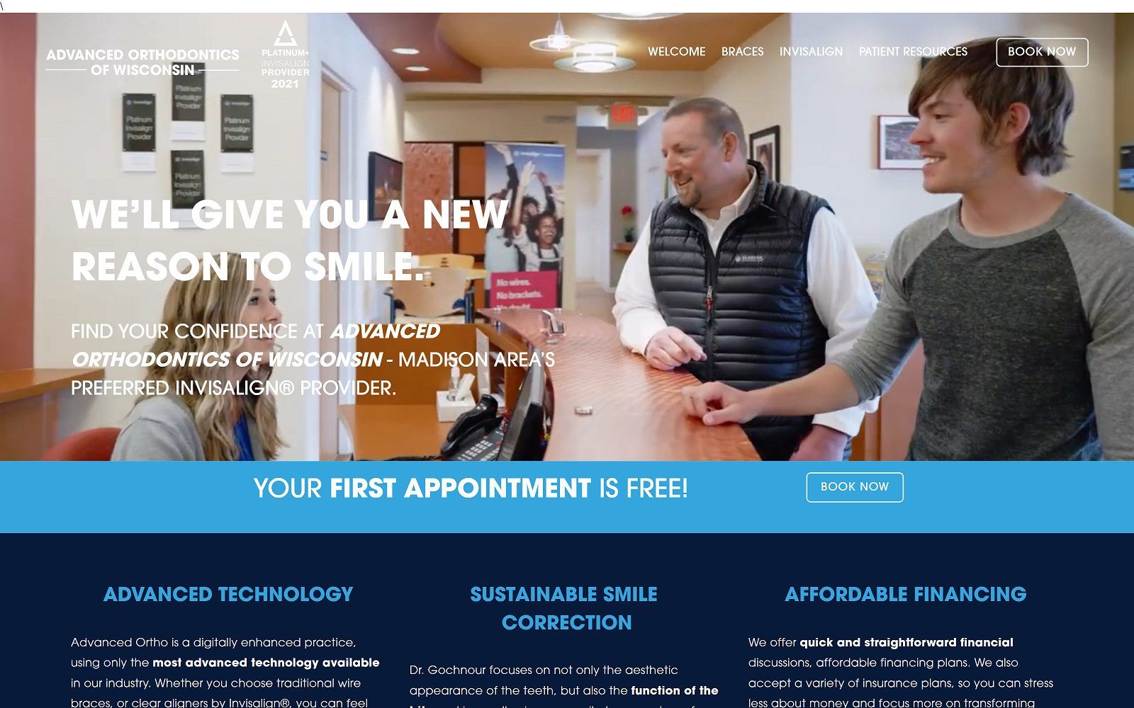 The screenshot of advanced orthodontics of wisconsin website