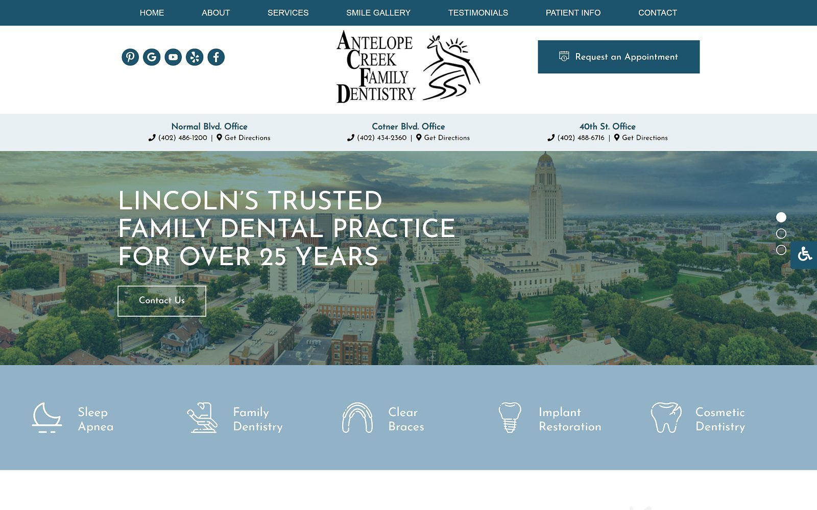 The screenshot of antelope creek family dentistry website