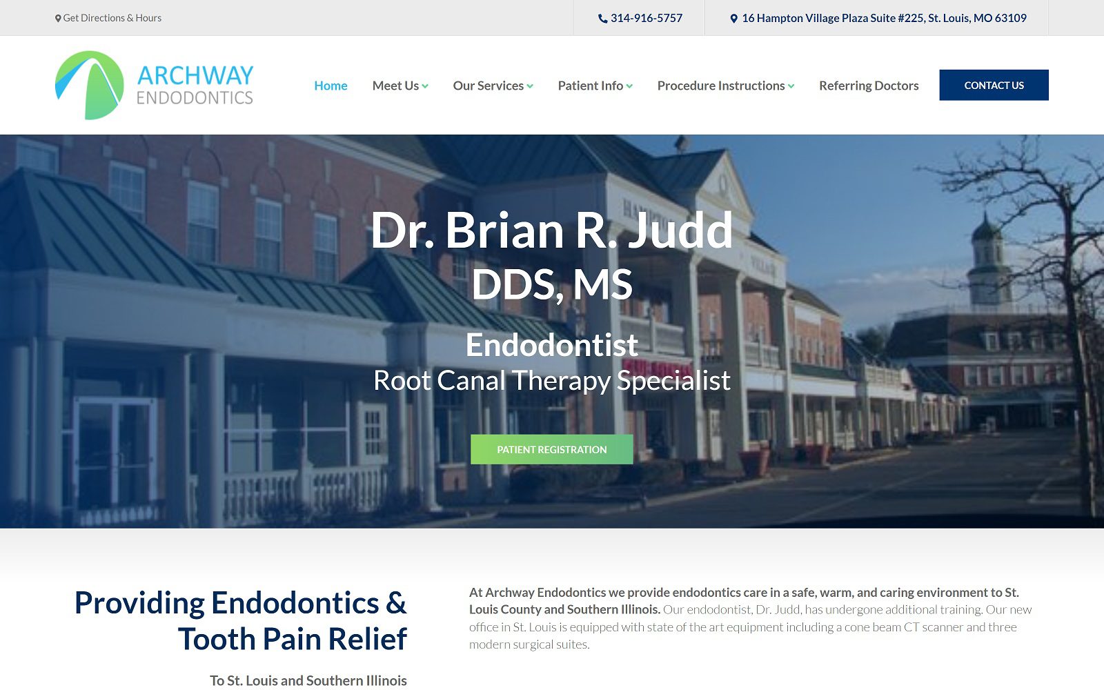 The screenshot of archway endodontics dr. Brian judd website