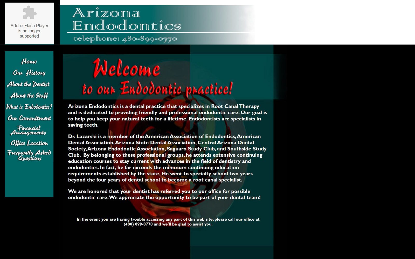 The screenshot of arizona endodontics website