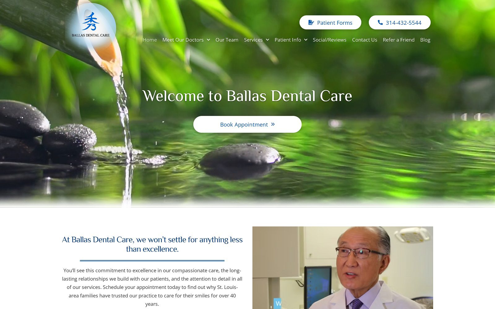 The screenshot of ballas dental care website