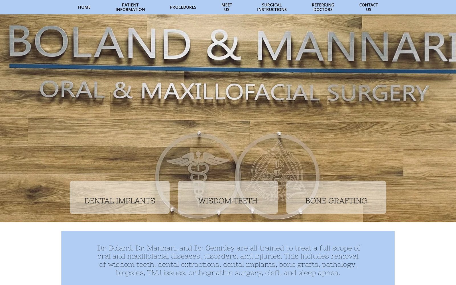 The screenshot of boland & mannari oral and maxillofacial surgery website