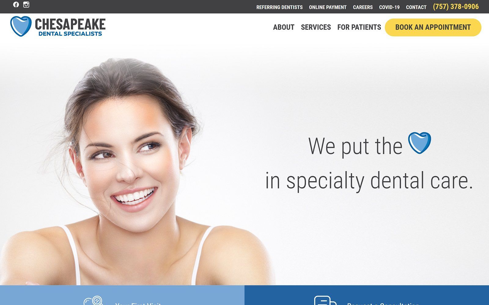 The screenshot of chesapeake dental specialists website