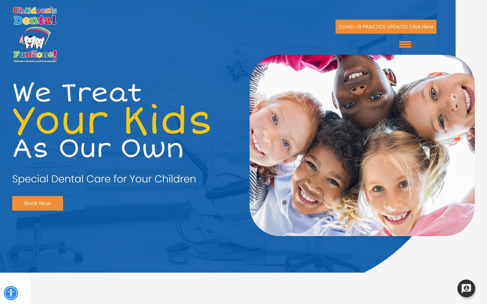 The screenshot of children's dental funzone - fontana website