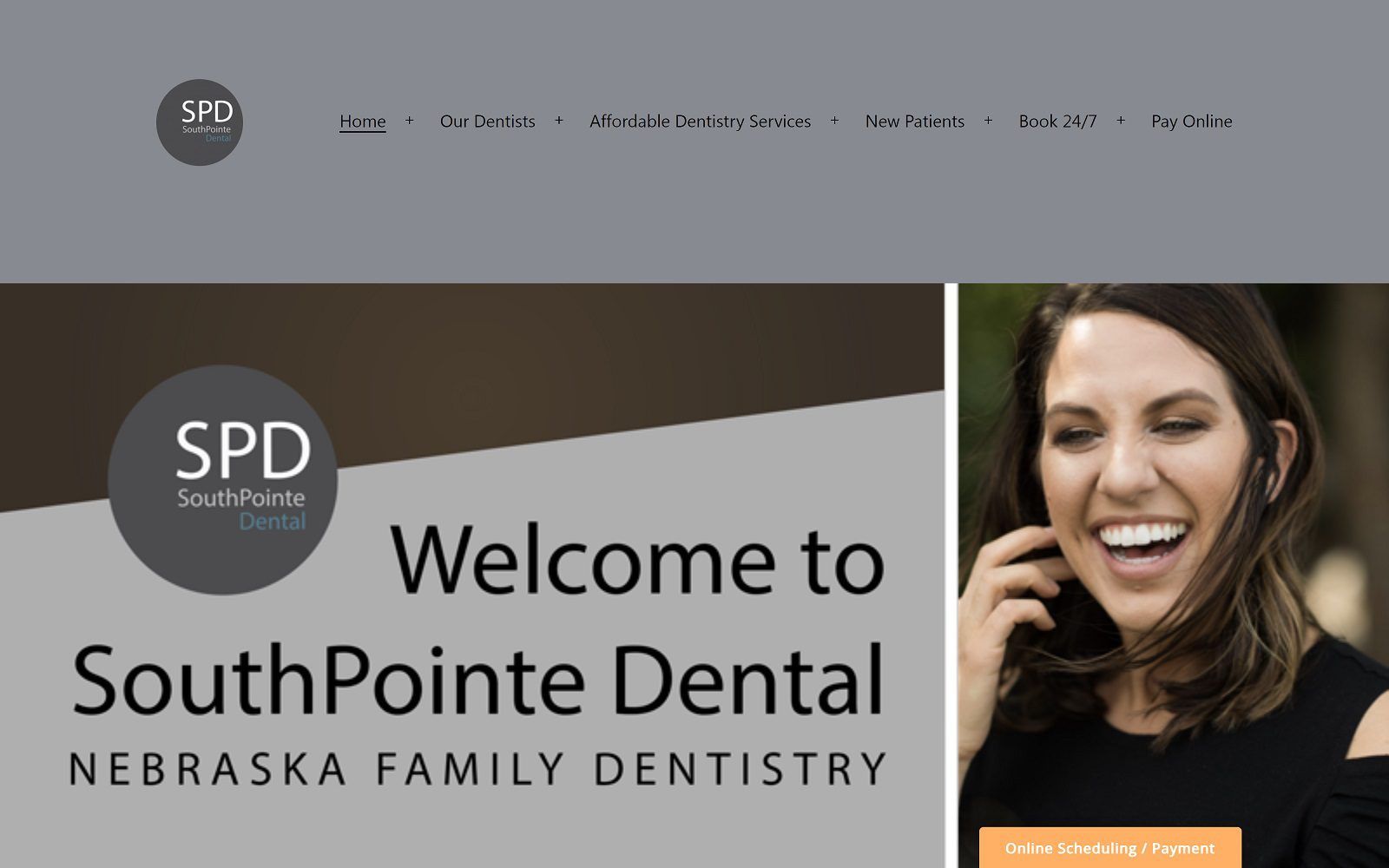The screenshot of southpointe family dental website