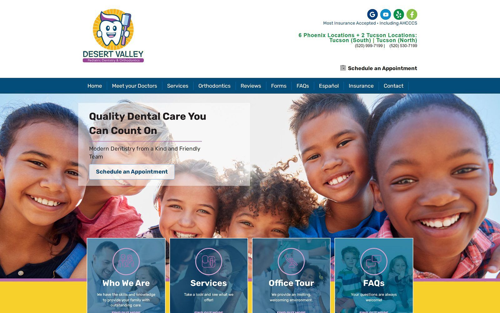 The screenshot of desert valley pediatric dentistry - west olive website