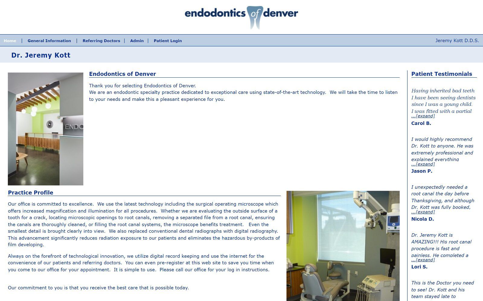 The screenshot of endodontics of denver (jeremy kott, dds, pc) website