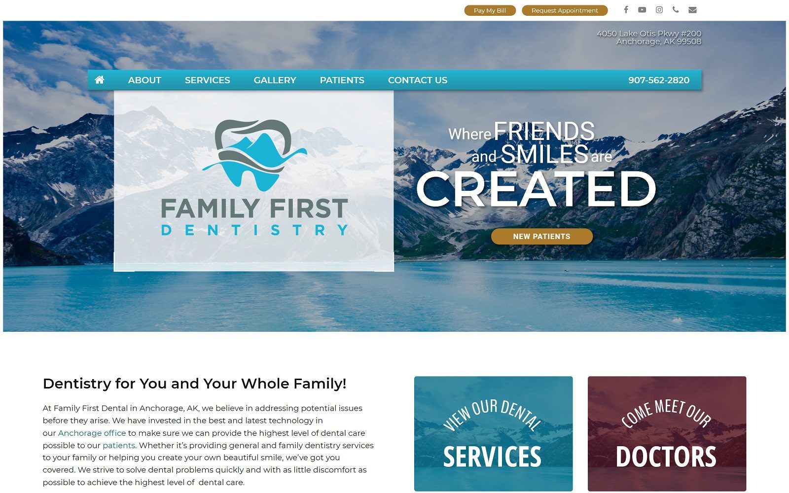 The screenshot of family first dentistry website