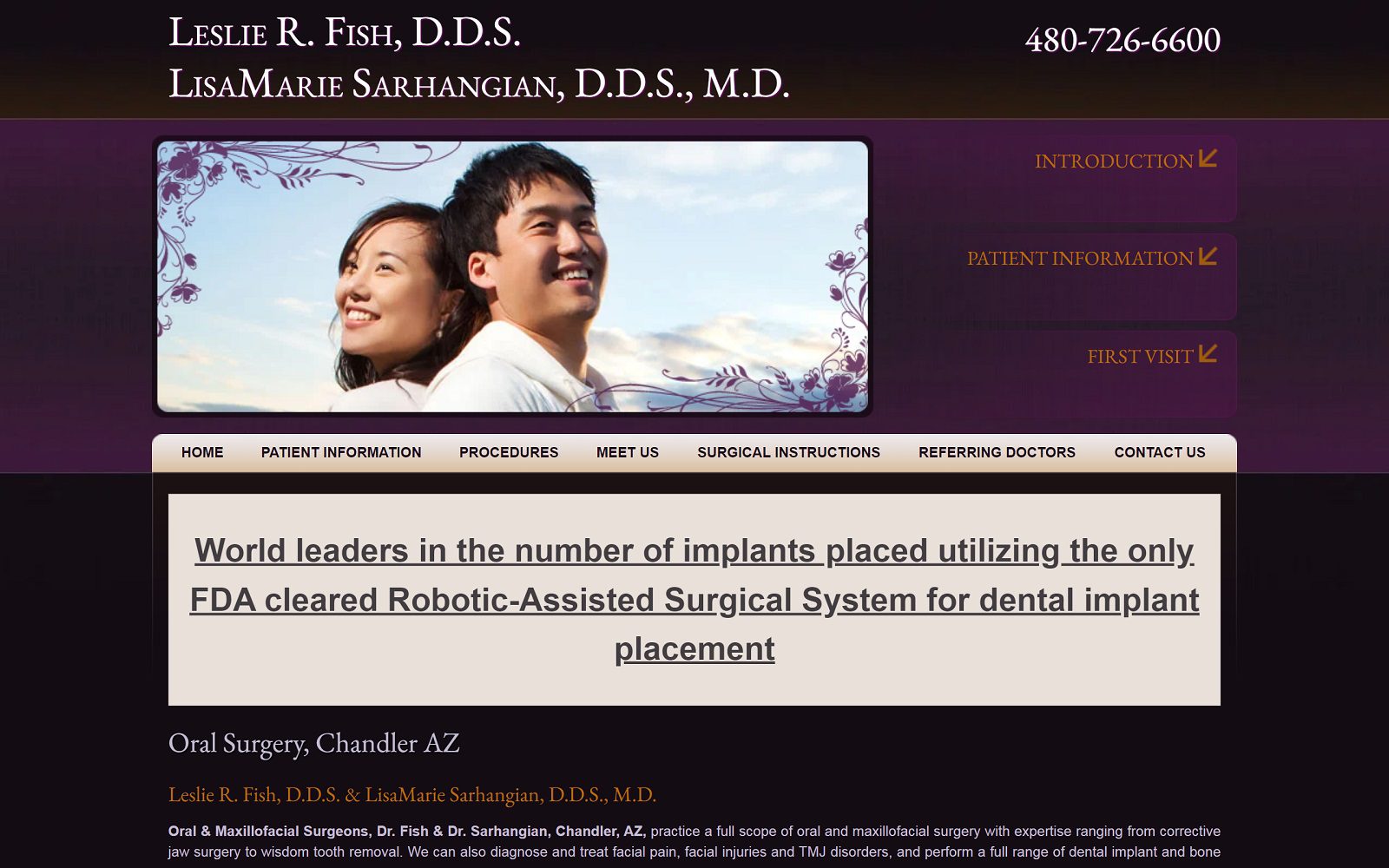 The screenshot of leslie r. Fish, dds website