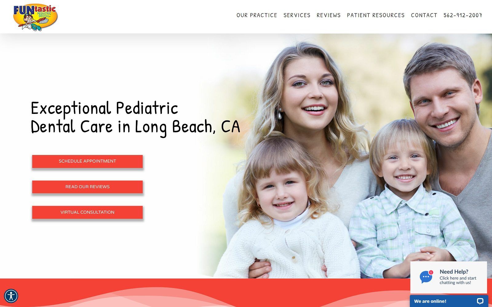 The screenshot of funtastic pediatric dental website