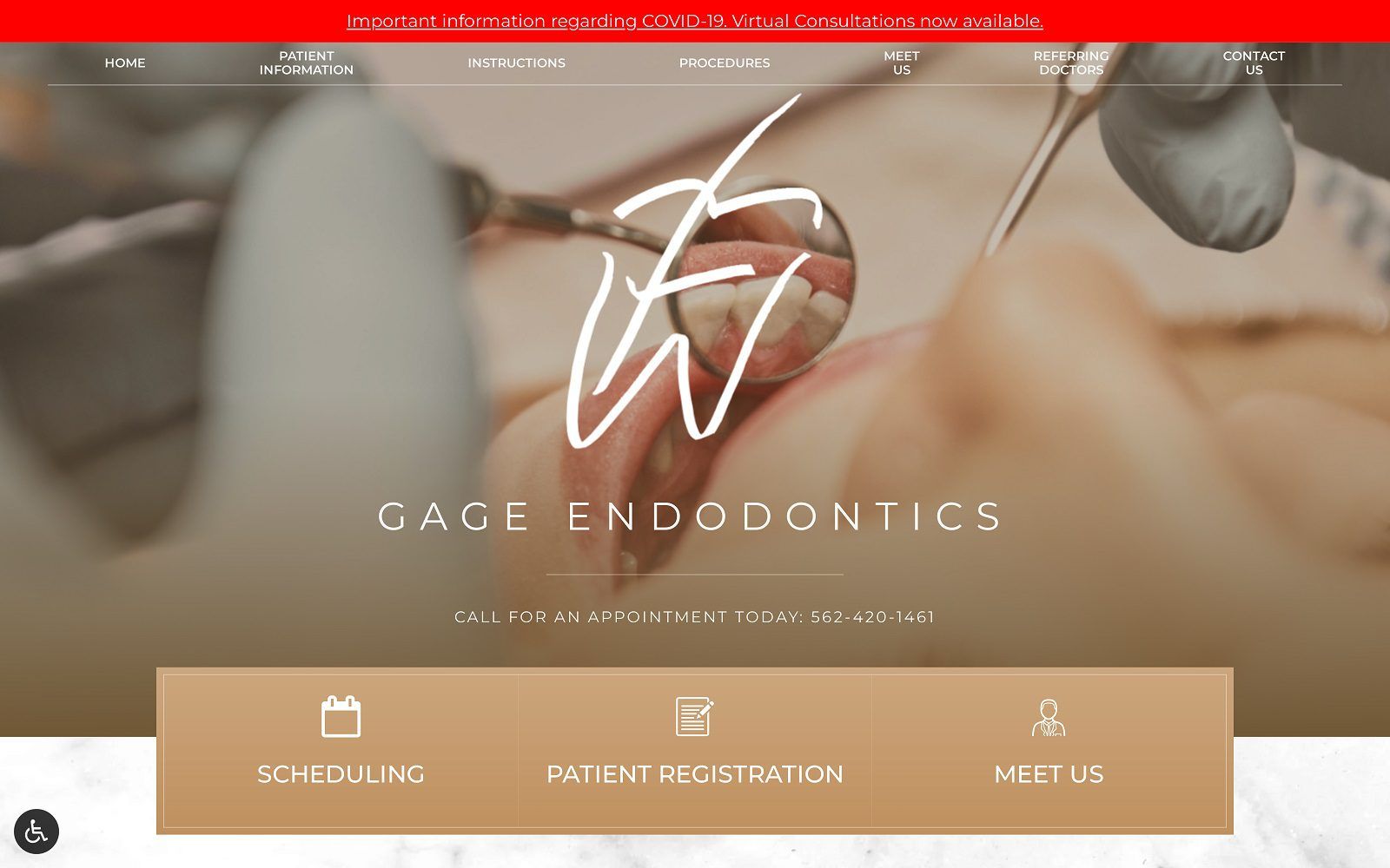The screenshot of beach endodontics dr. Arthur d. Gage website