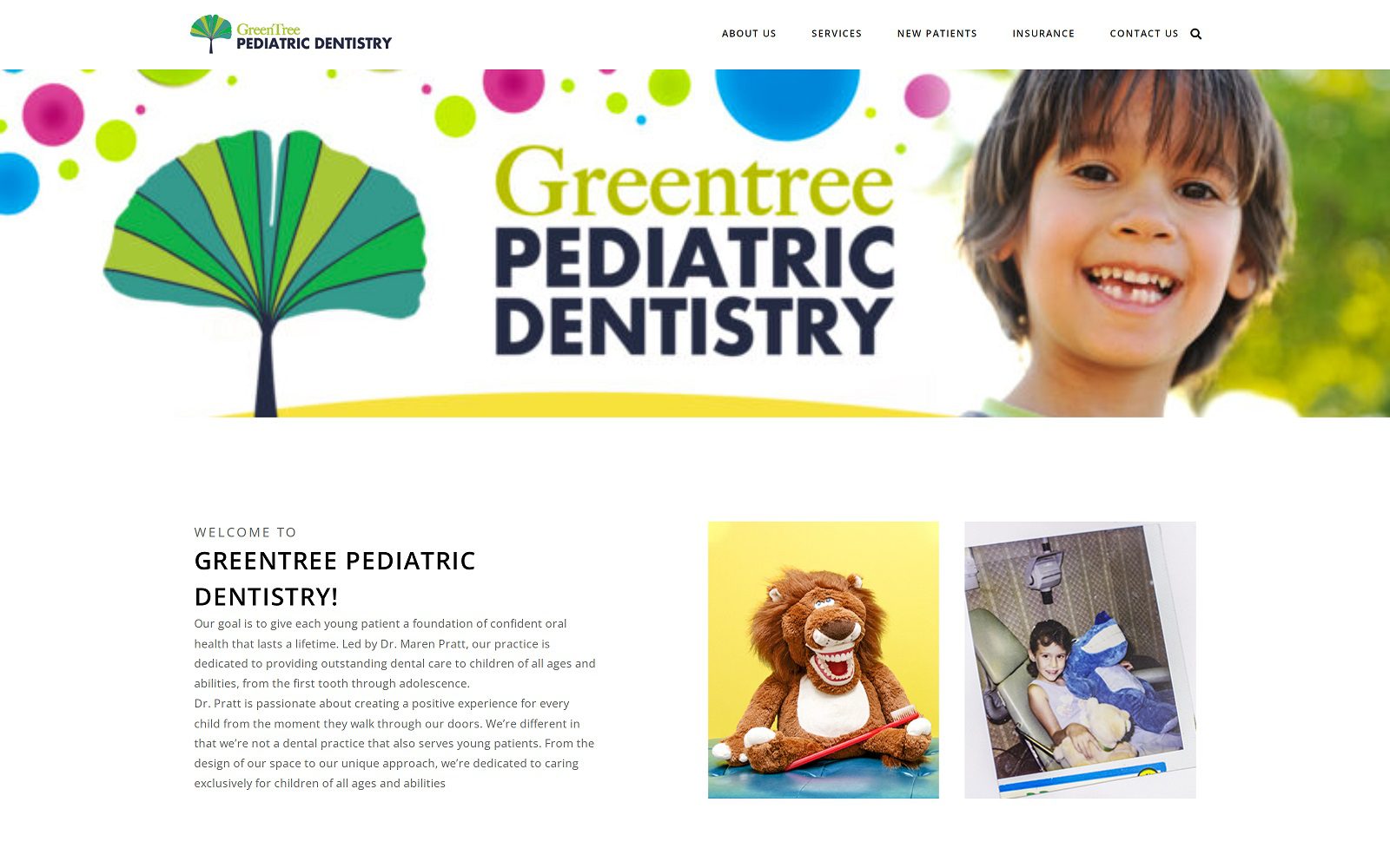 The screenshot of greentree pediatric dentistry - dr. Maren pratt, dds, ms website