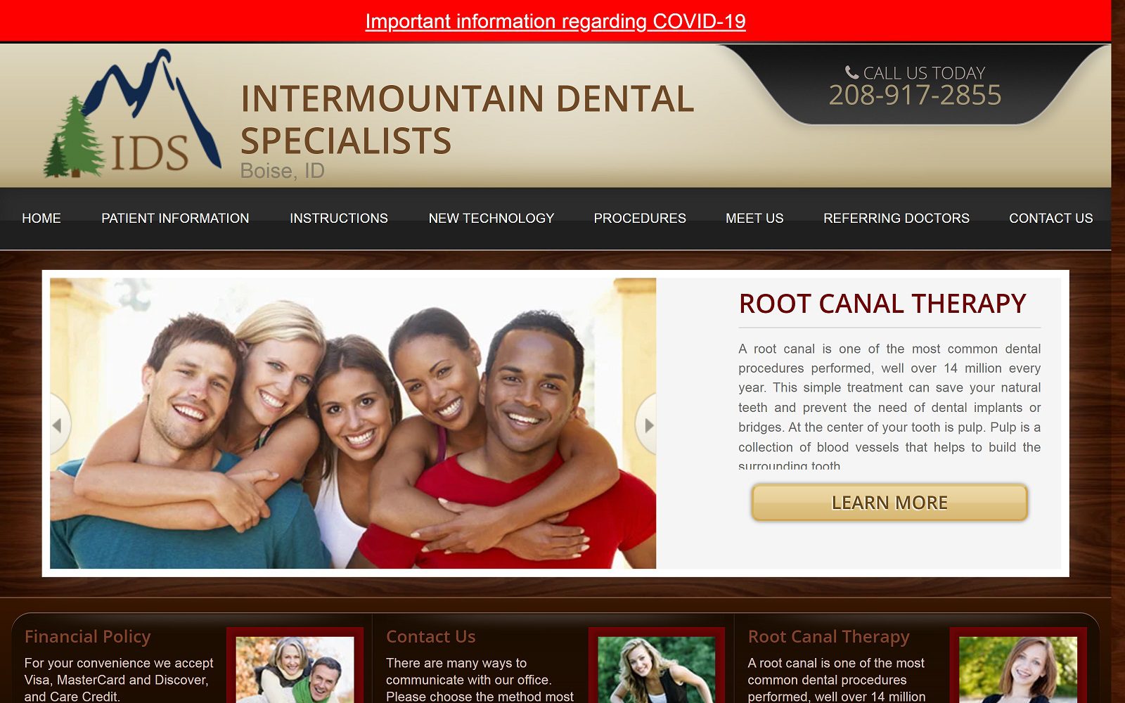 The screenshot of intermountain dental specialists website