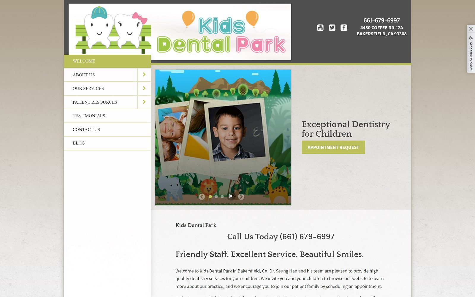 The screenshot of kids dental park dr. Seung han website