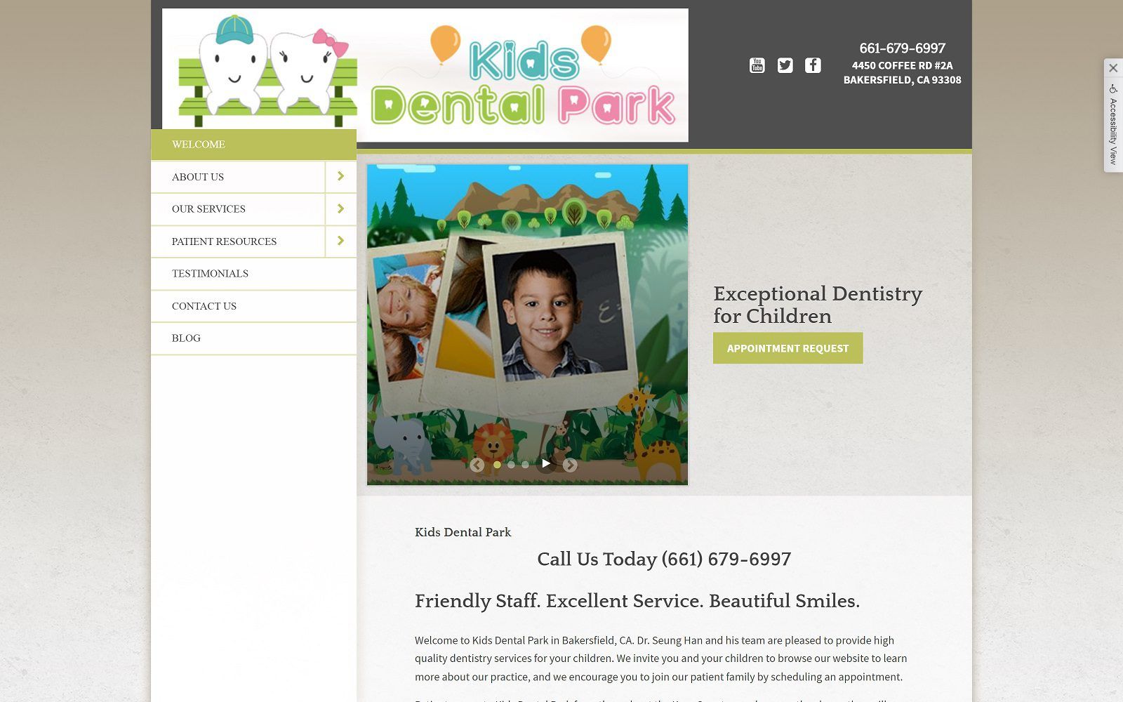 The screenshot of kids dental park dr. Seung han website