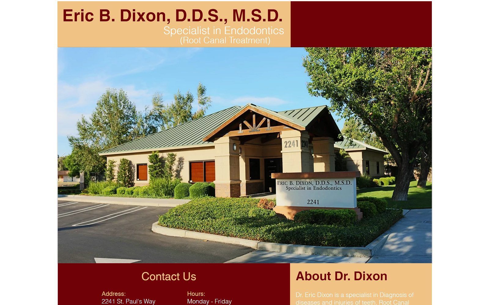 The screenshot of eric b. Dixon, d. D. S. , m. S. D. Website