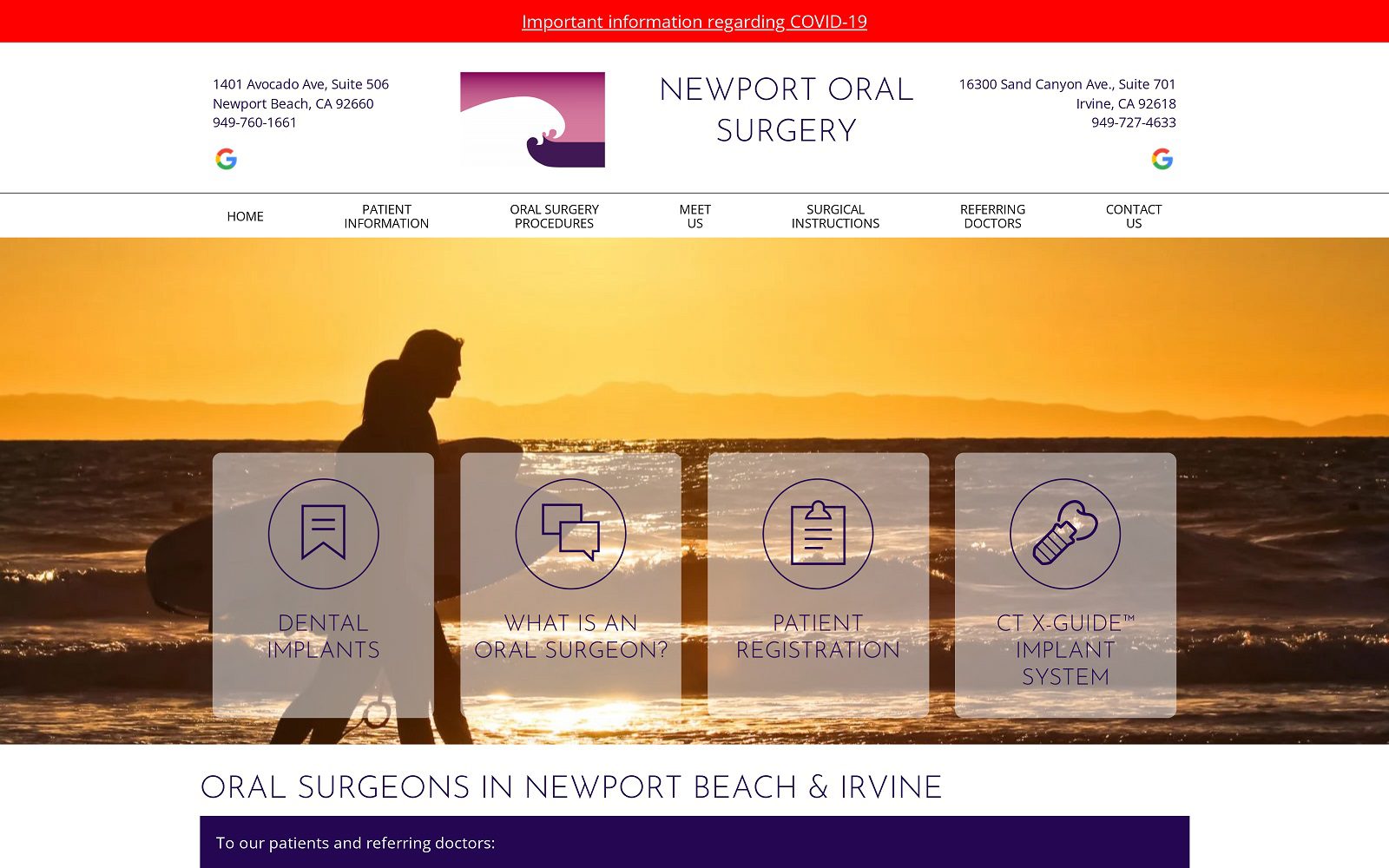 The screenshot of newport oral surgery website