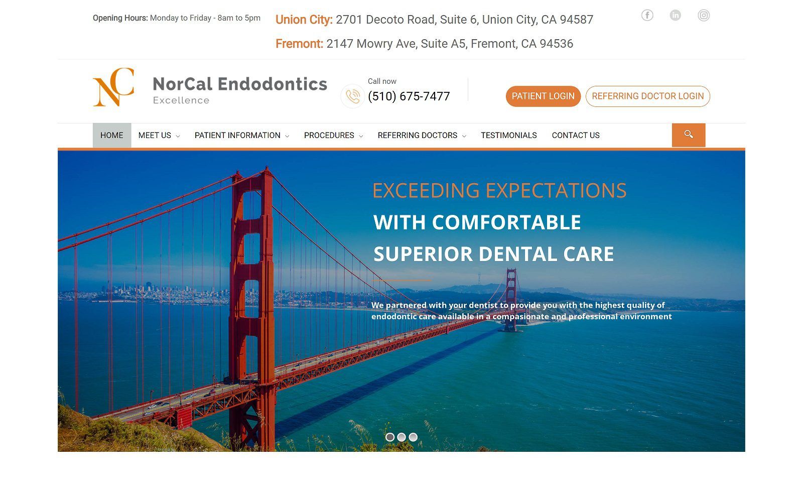 The screenshot of norcal endodontics website
