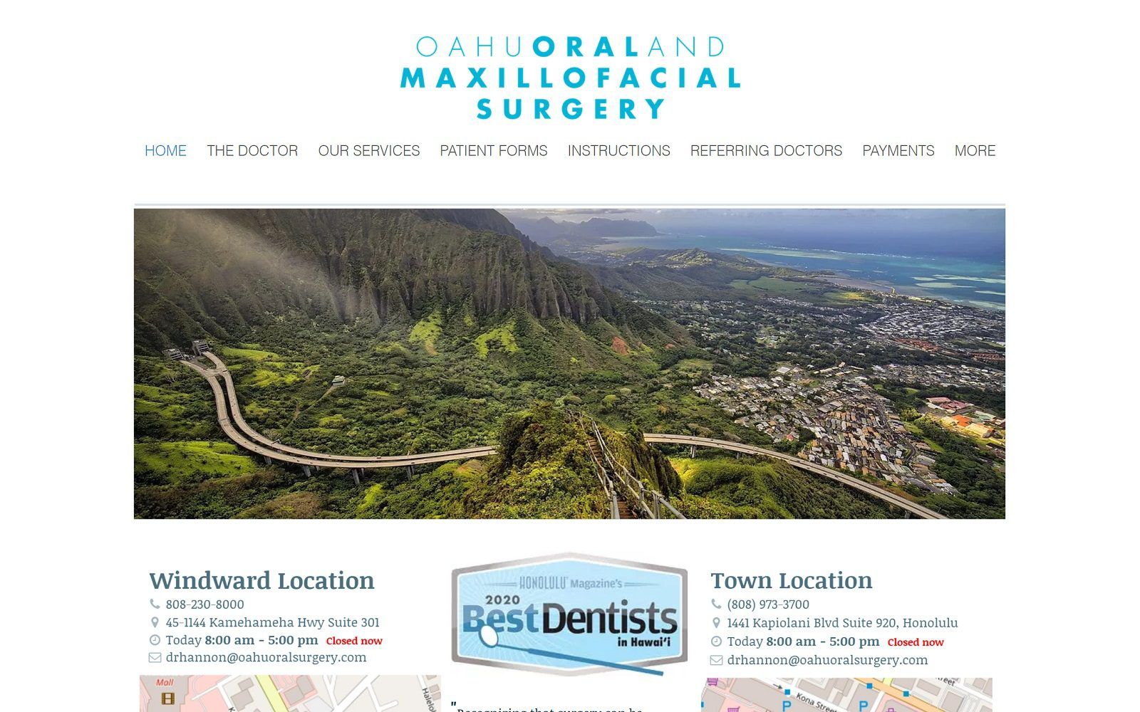 The screenshot of oahu oral and maxillofacial surgery, jeremy hannon dmd website