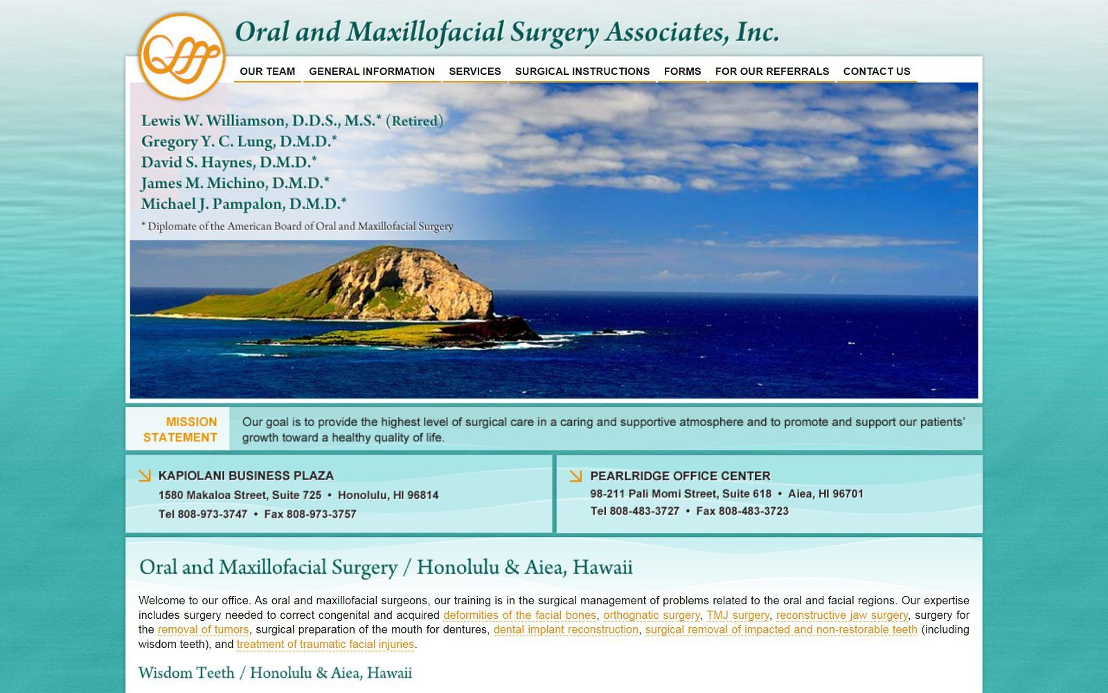 The screenshot of oral and maxillofacial surgery associates, inc. Website