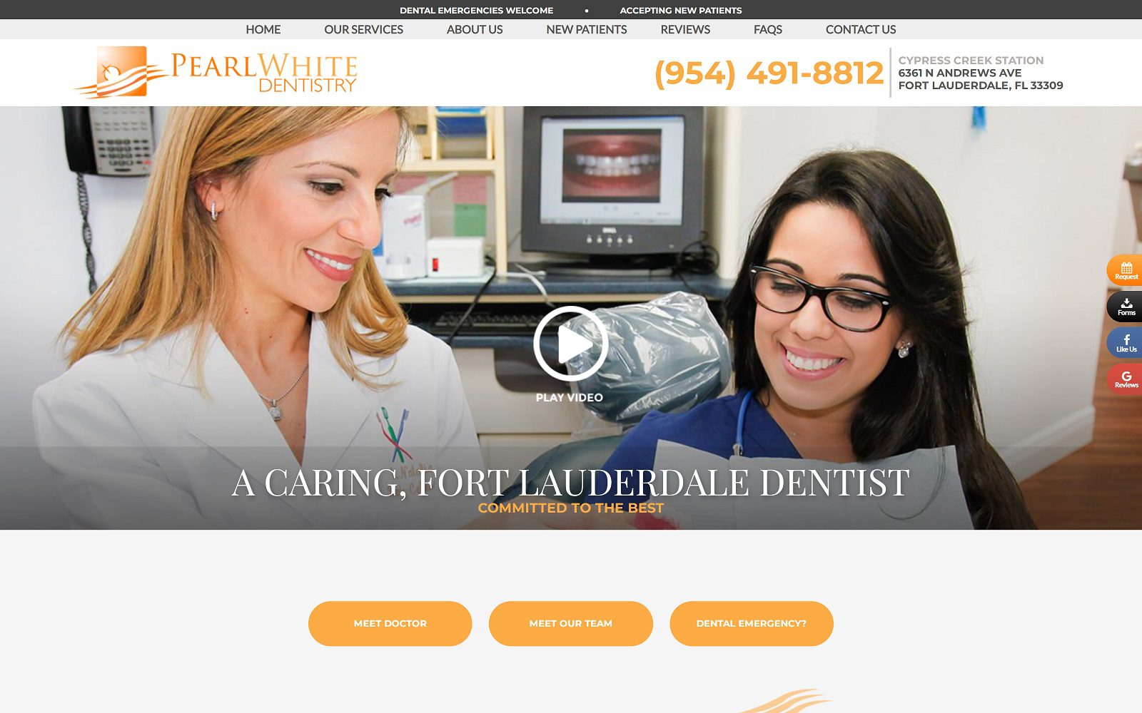 The screenshot of pearl white dentistry website