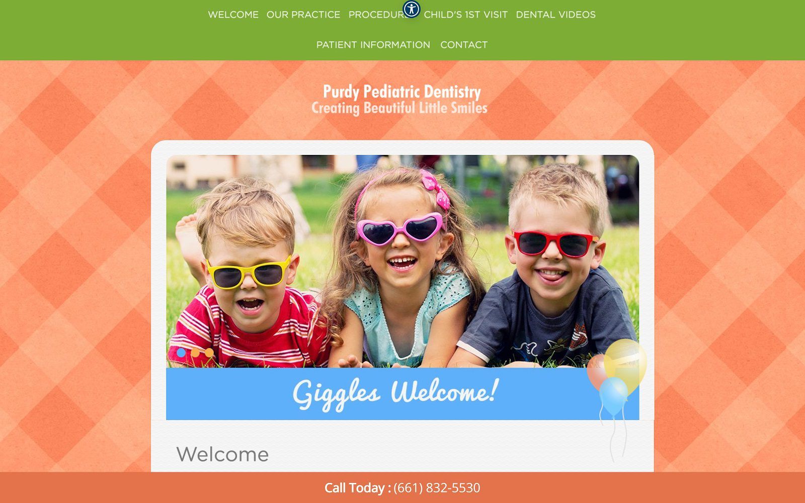The screenshot of purdy pediatric dentistry website