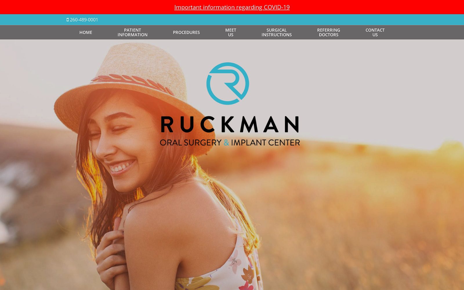 The screenshot of ruckman oral surgery and implant center website