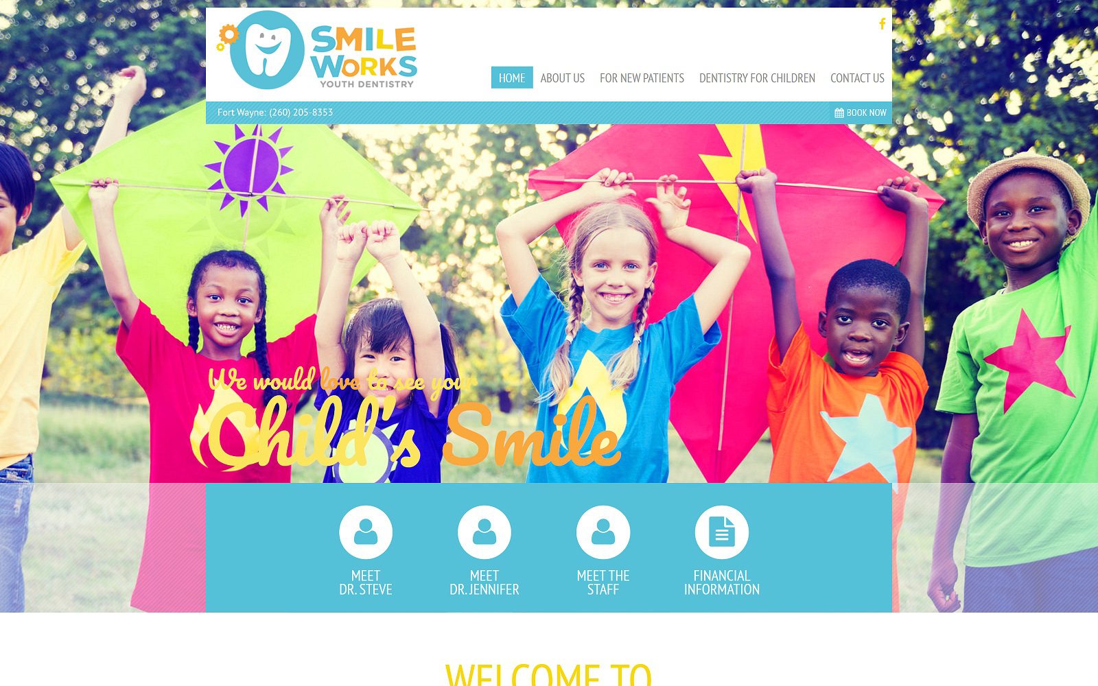 The screenshot of smileworks youth dentistry website