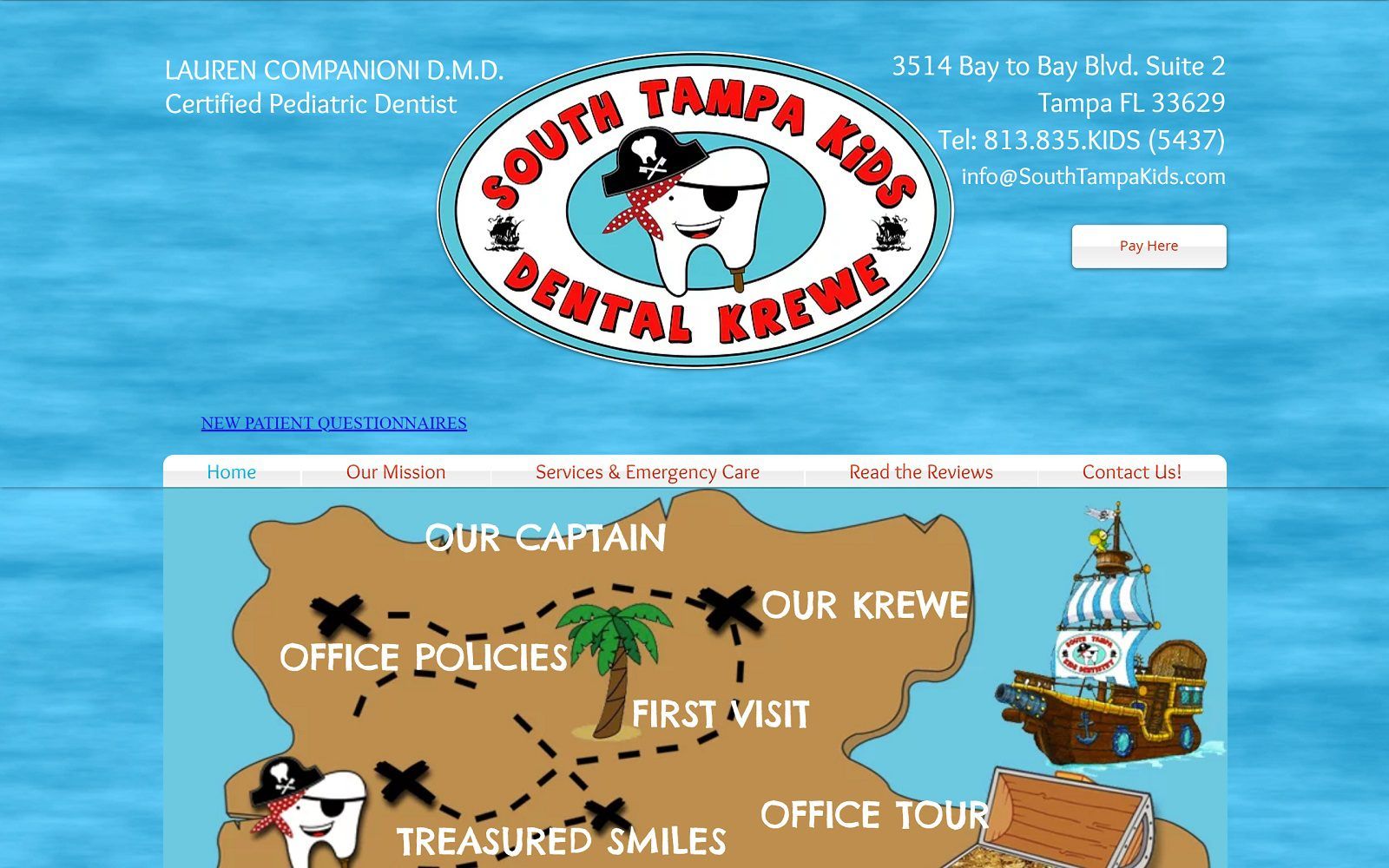 The screenshot of south tampa kids dental krewe website