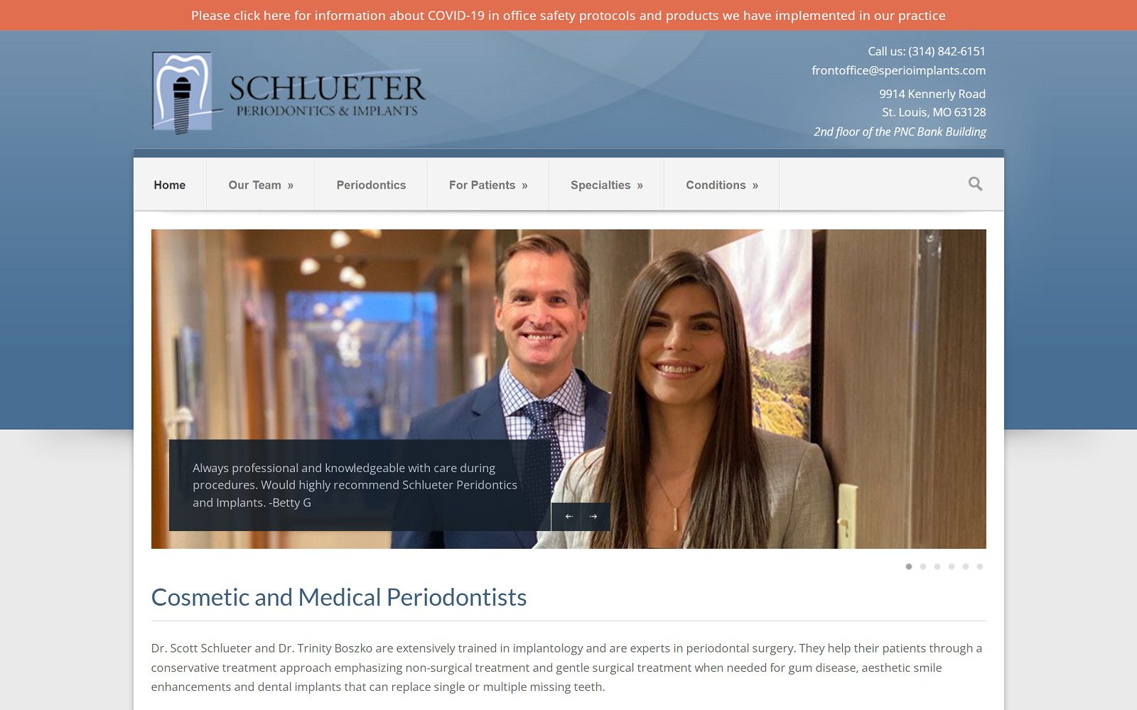 The screenshot of schlueter periodontics and implants dr. Scott schlueter website