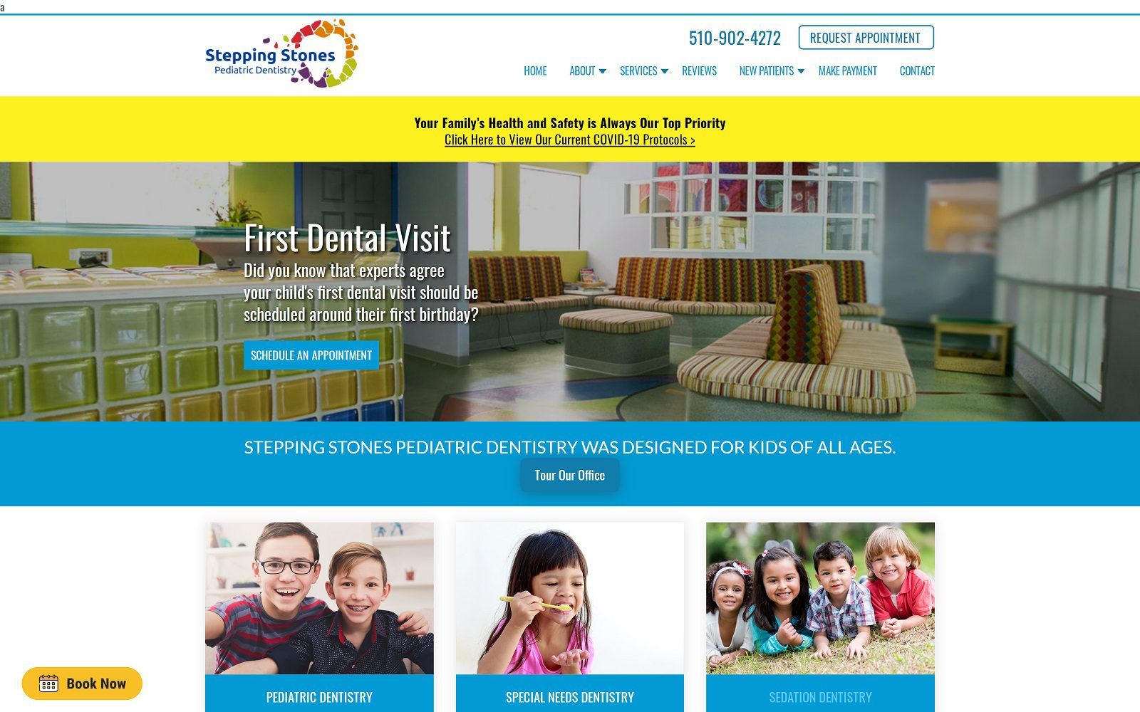The screenshot of stepping stones pediatric dentistry in fremont website