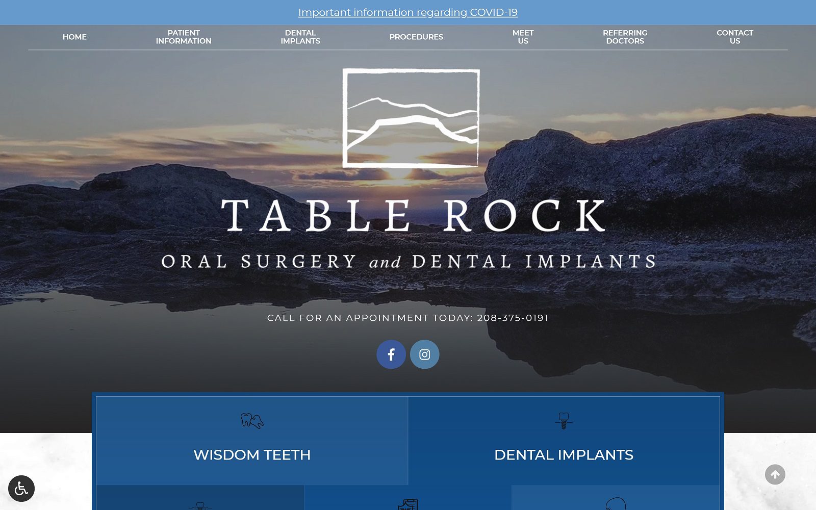 The screenshot of table rock oral surgery and dental implants website