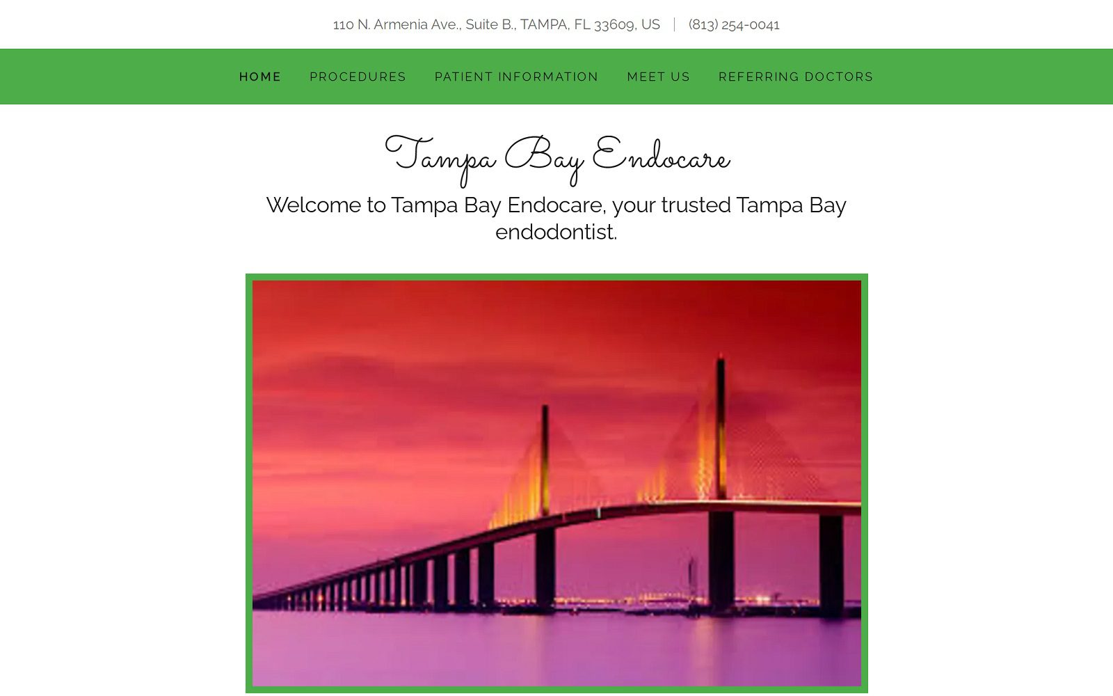 The screenshot of tampa bay endocare; bamiduro oguntebi, dds website