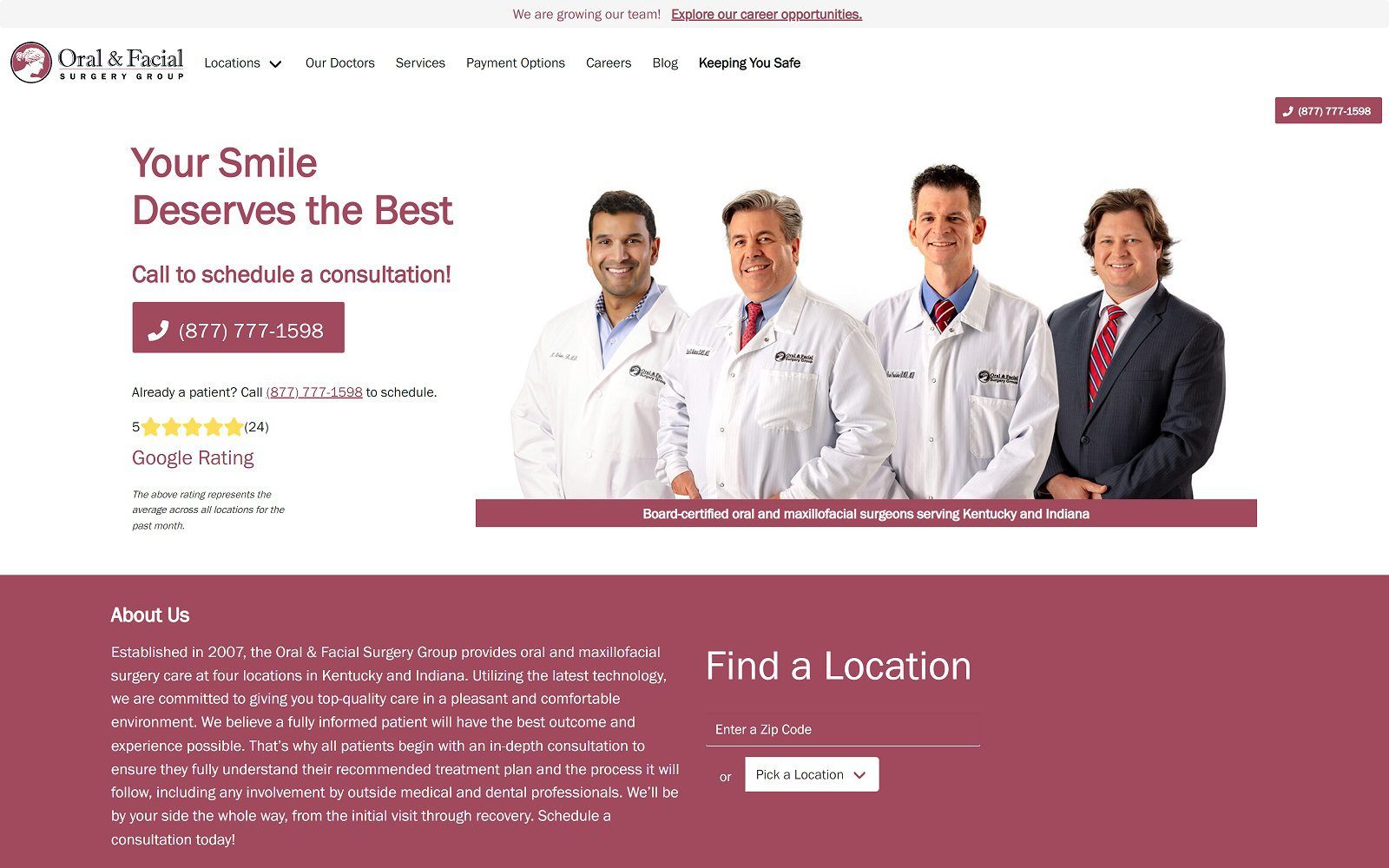 The screenshot of oral & facial surgery group website