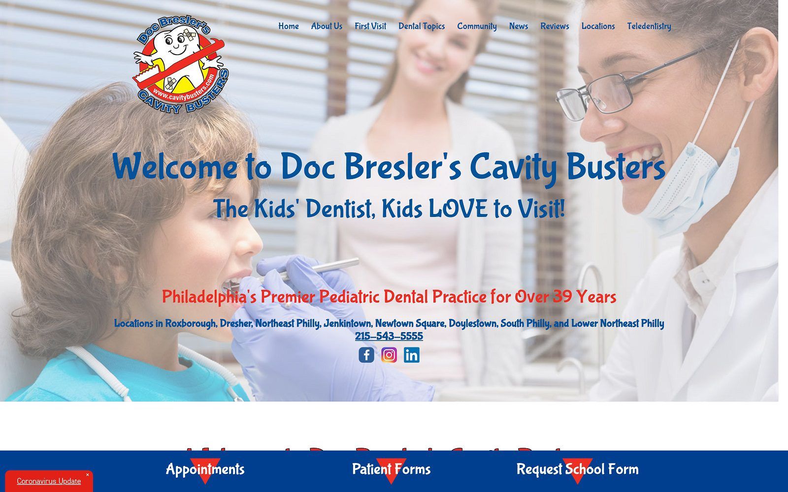 The screenshot of doc bresler’s cavity busters website