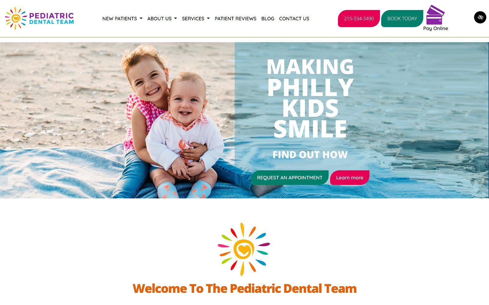 The screenshot of dr. John's pediatric dental team website
