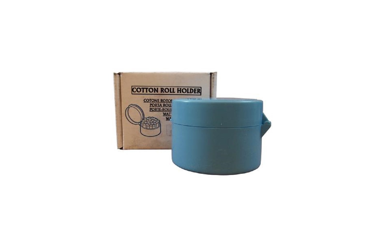 Cotton roll holders/storage – round, plastic with lid blue