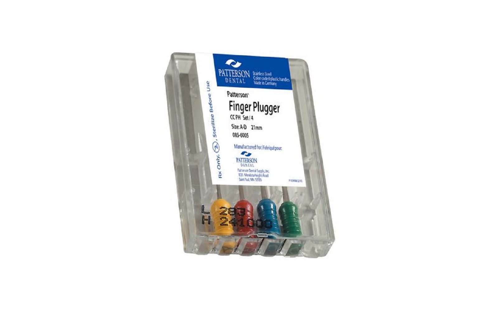 Patterson® finger pluggers – color-coded plastic handles, 4/pkg - patterson dental supply