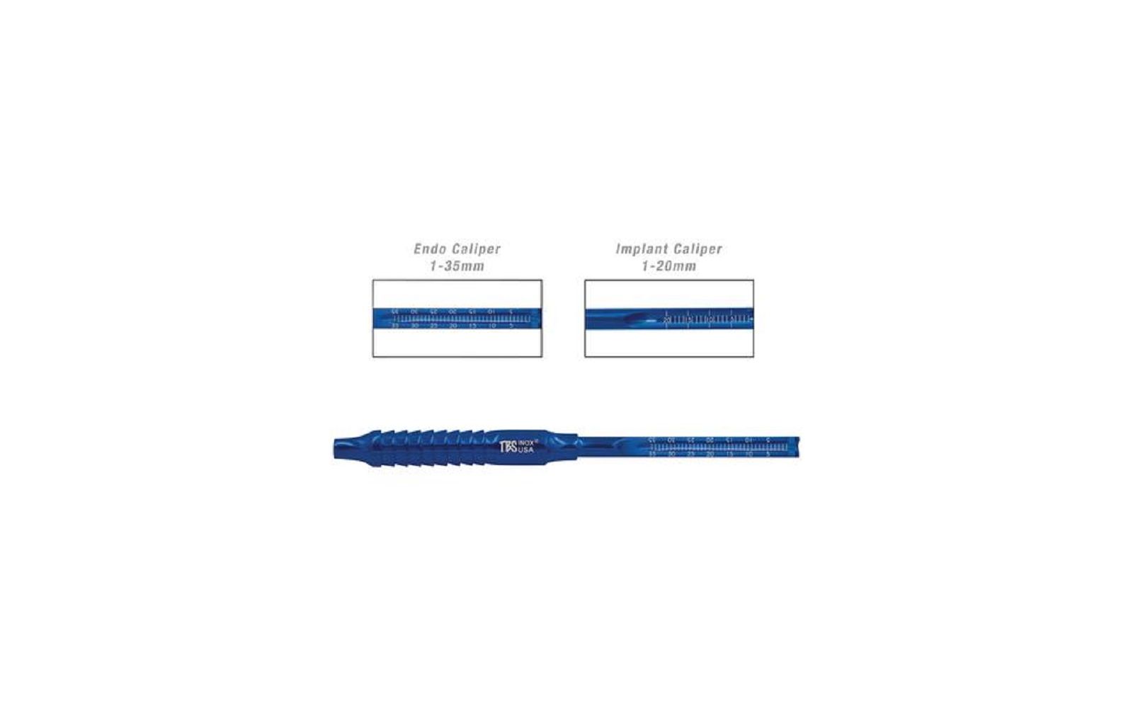 Cone socket mirror handle with endodontic file caliper and implant caliper