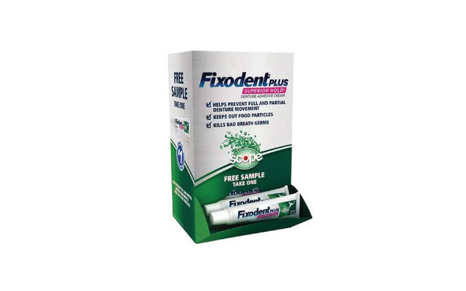 Fixodent® plus denture adhesive dumpbin sample package – 0. 35 oz, 50/pkg