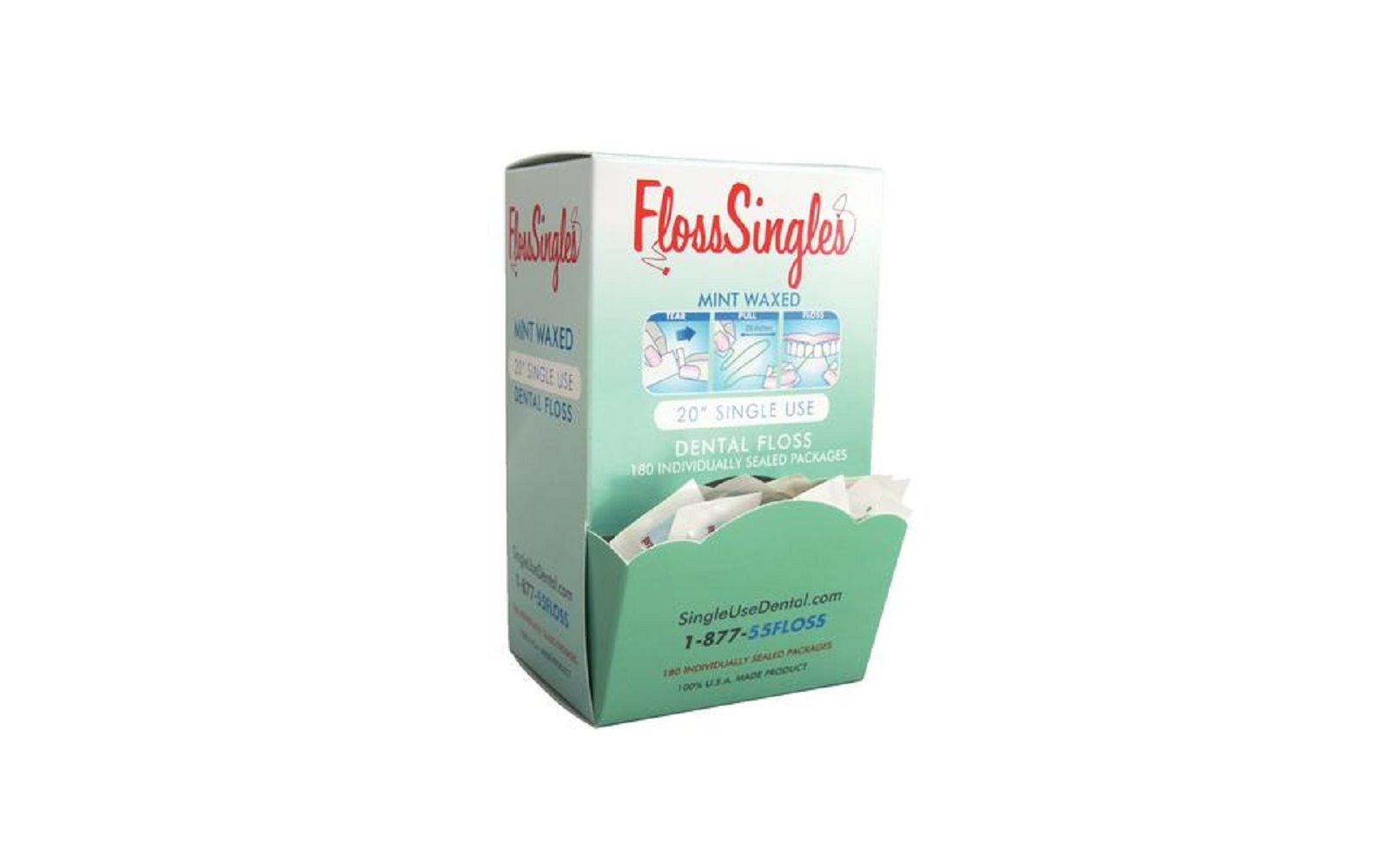 Floss singles – mint waxed, individually packaged singles, 180/pkg