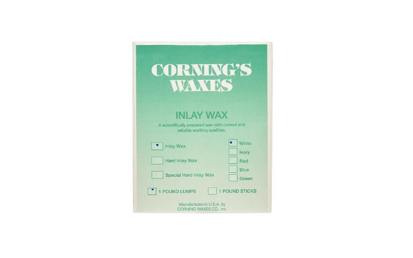 Inlay wax - corning rubber co inc