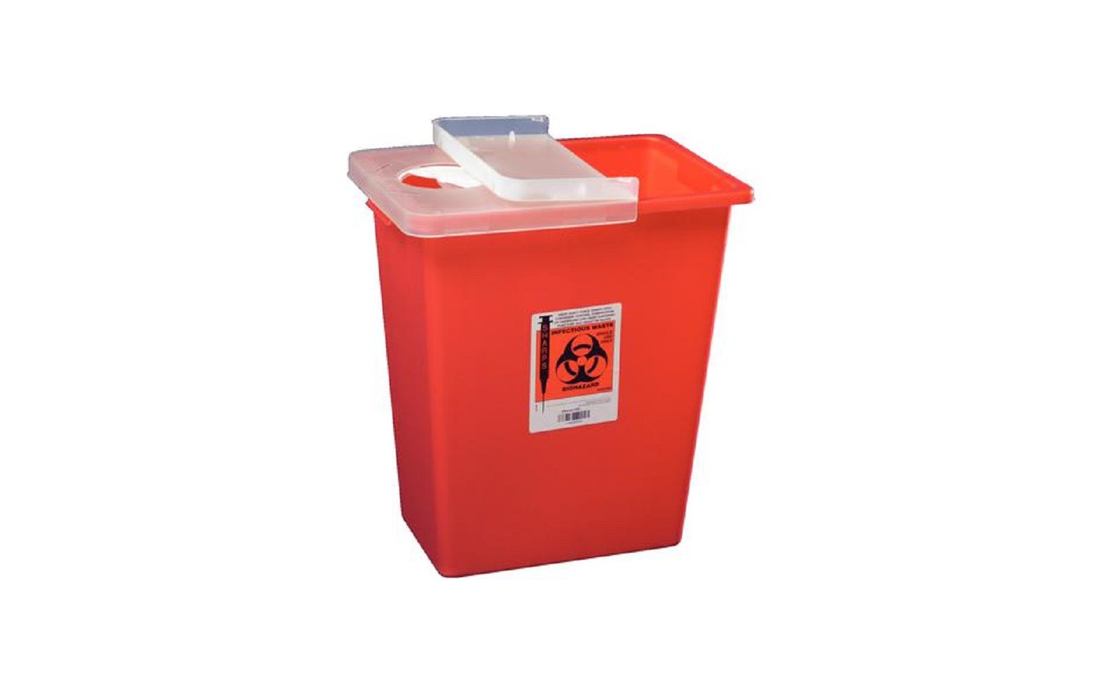 Sharpsafety™ large volume sharps containers – 8 gallon, red, hinged lid