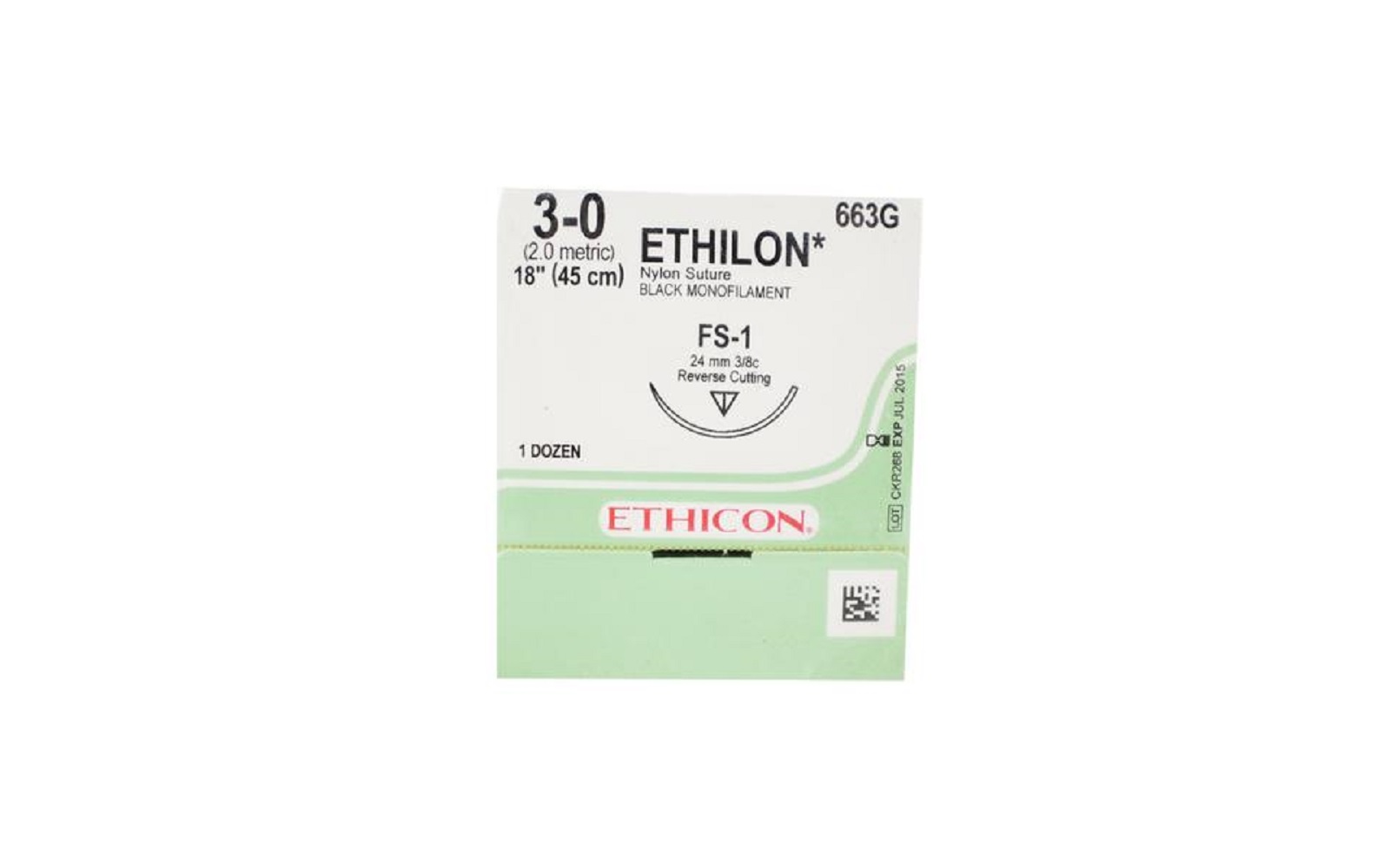 ETHILON&trade; Nylon Black Monofilament Sutures Nonabsorbable &ndash; Reverse Cutting, 3/8 Circle, 18", 12/Pkg - Ethicon Inc