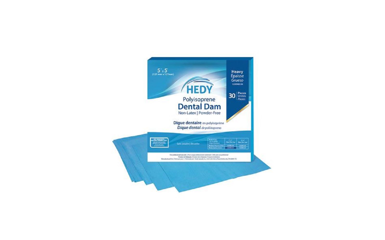 Hedy® polyisoprene dental dam – latex free, powder free, blue, 30/pkg - amd medicom inc