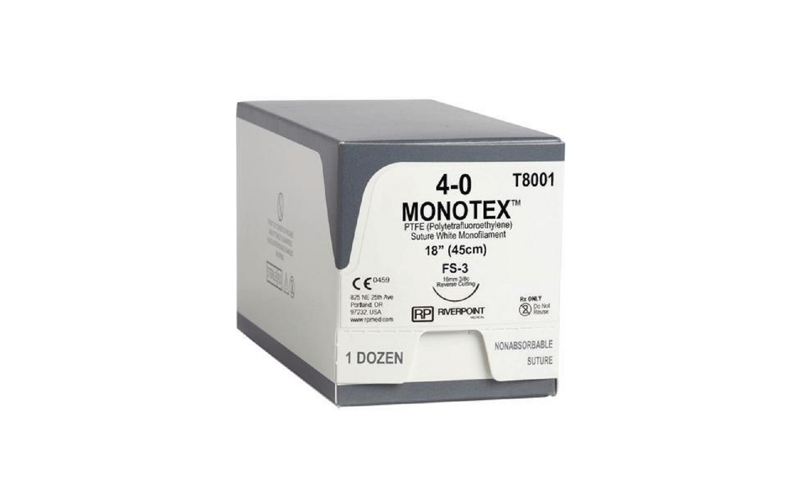 Monotex&reg; PTFE Nonabsorbable Surgical Sutures &ndash; 3/8 Circle, Reverse Cutting, Standard Needle, 18", 12/Pkg - Riverpoint Medical
