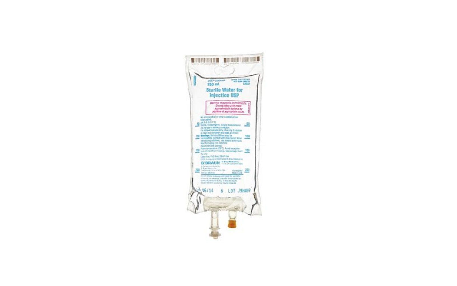 Sterile water for injection, usp – preservative free, diluent, flexible bag 250 ml, ndc 00264-7850-20