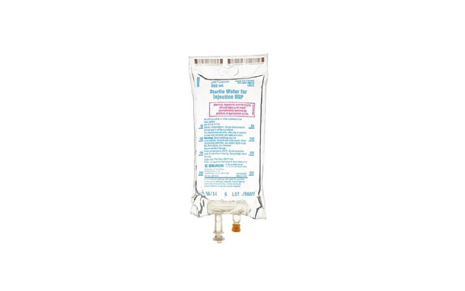 Sterile water for injection, usp – preservative free, diluent, flexible bag 250 ml, ndc 00264-7850-20