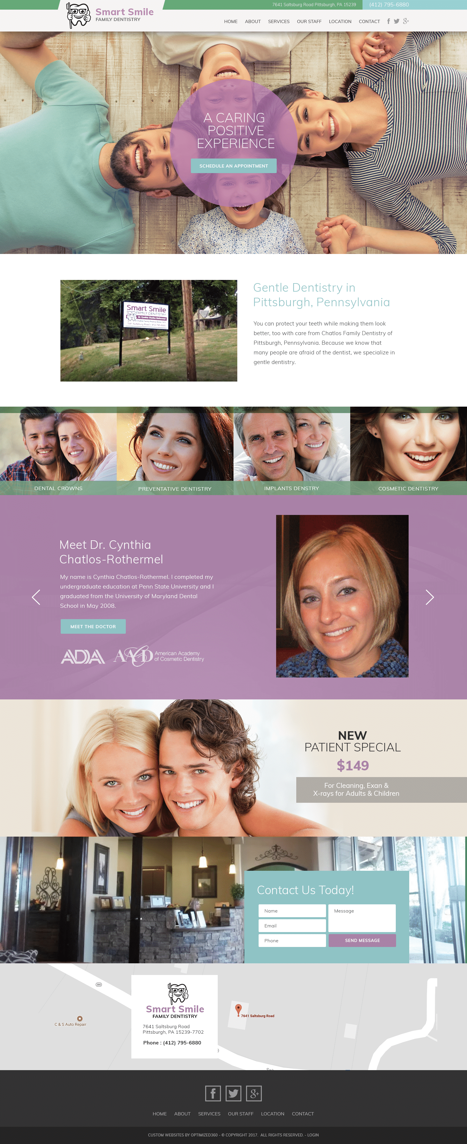 Screenshot of a soft design for a dental website using soft purple and green combination