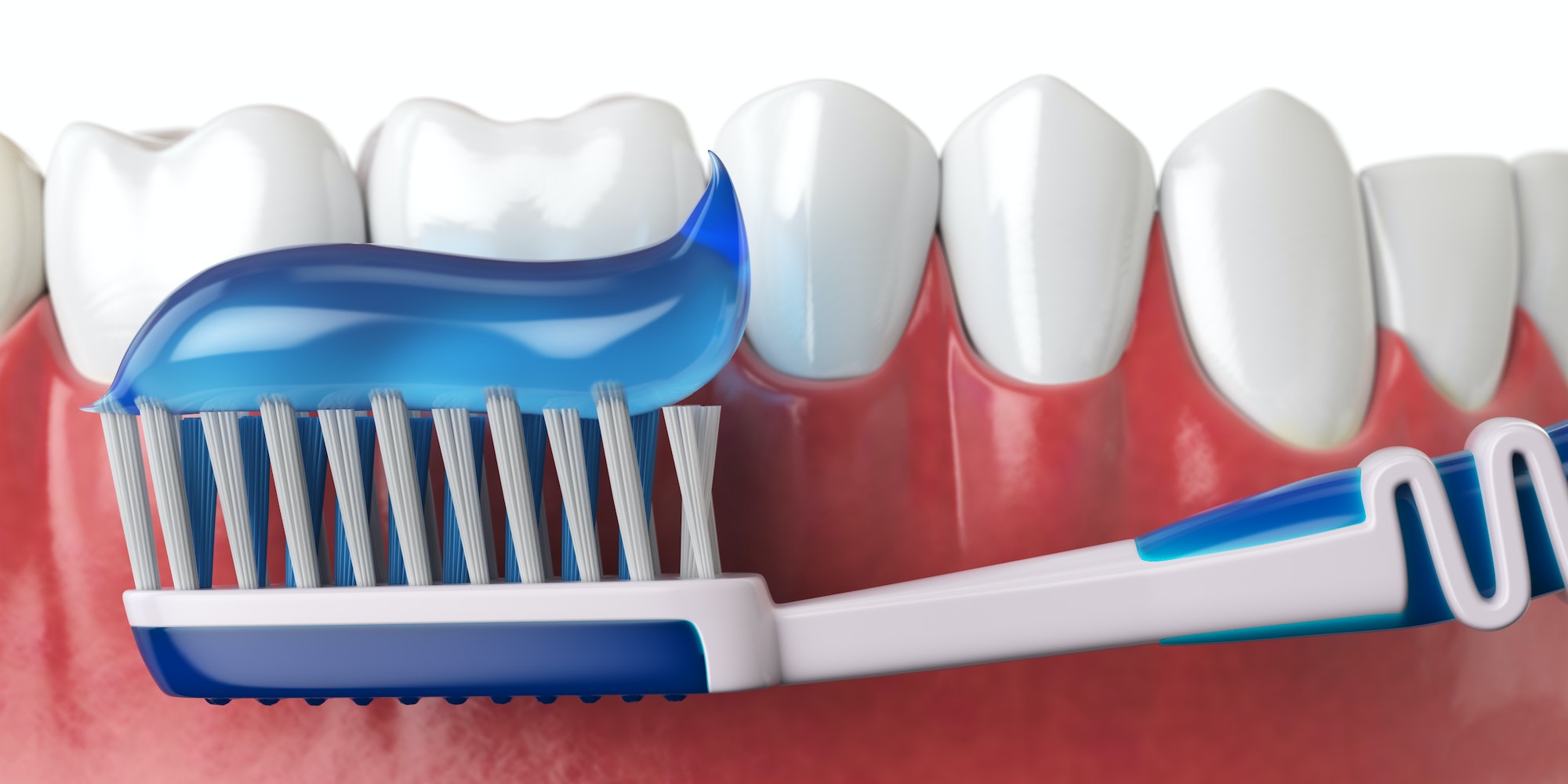 Human teeth and toothbrush with toothpaste. Oral hygiene concept